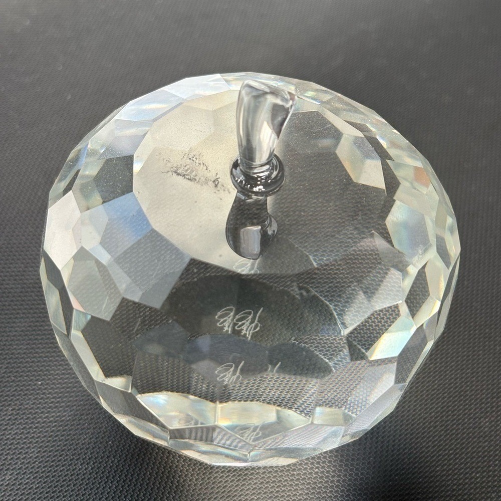 Oleg Cassini Signed Crystal Apple Paperweight Faceted Cut Glass Vintage Decor